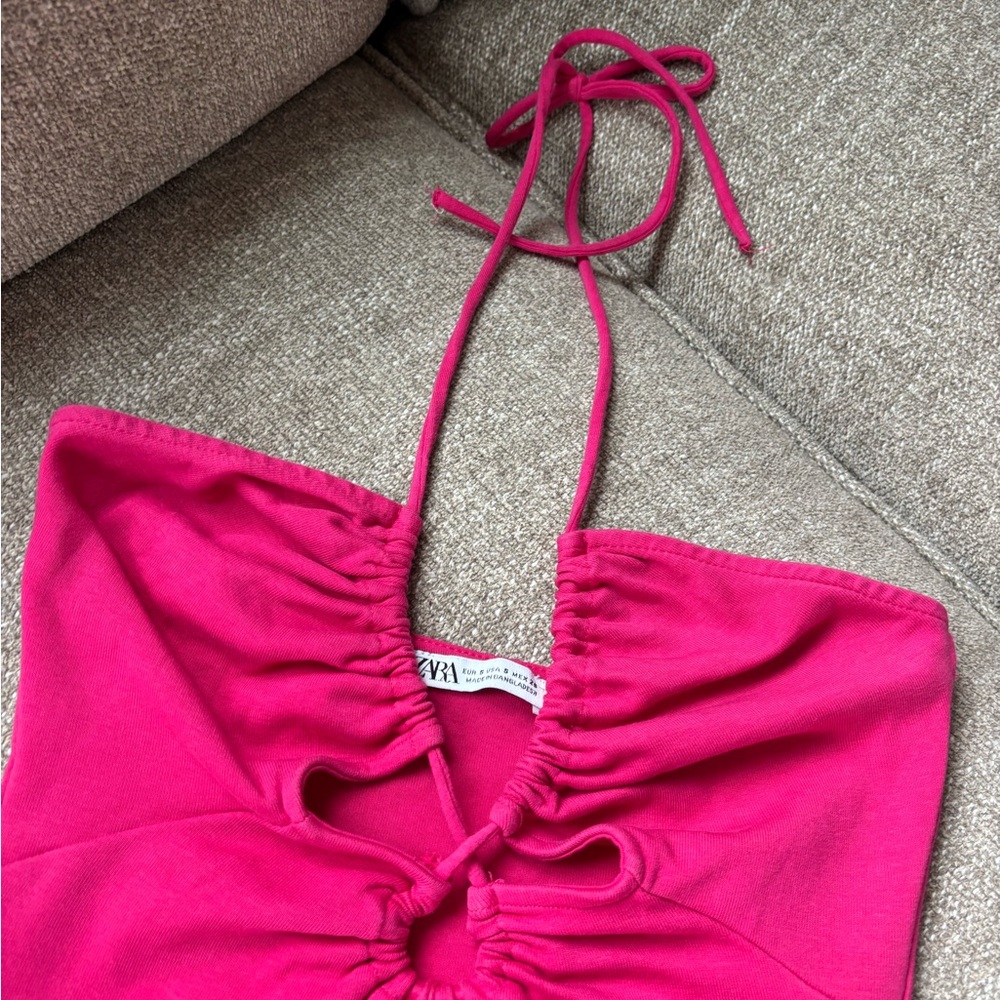 Zara Fuchsia Ruched Halter Dress - Picture 3 of 6